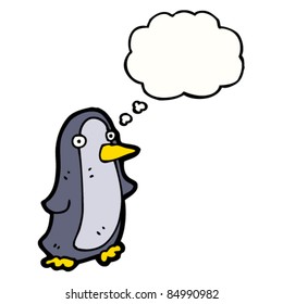 pingüino de dibujos animados con burbuja de pensamiento