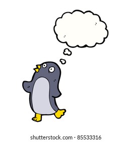 cartoon penguin with thought bubble