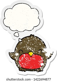 pingüino de dibujos animados con burbuja de pensamiento como pegatina gastada angustiada