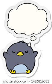 pingüino de dibujos animados con burbuja de pensamiento como pegatina impresa