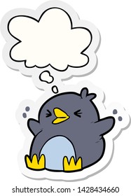 cartoon penguin with thought bubble as a printed sticker