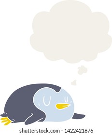 Cartoon-Pinguin mit Gedankenblase im Retro-Stil