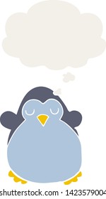 Cartoon-Pinguin mit Gedankenblase im Retro-Stil