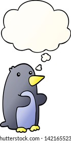 Cartoon-Pinguin mit Gedankenblase im Stil eines glatten Farbverlaufs