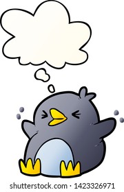 pingüino de dibujos animados con burbuja de pensamiento en un estilo de gradiente suave