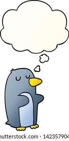 pingüino de dibujos animados con burbuja de pensamiento en un estilo de gradiente suave