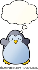 cartoon penguin with thought bubble in smooth gradient style