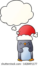 cartoon penguin with thought bubble in smooth gradient style