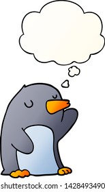 cartoon penguin with thought bubble in smooth gradient style