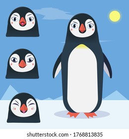 cartoon penguin vector, penguin for animation, different emotions