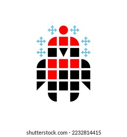 Diseño del logo del vector del pingüino de dibujos animados. Resumen de ilustración creativa. Pingüino vestido con sombrero rojo y bufanda.
