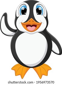 cartoon penguin waving isolated on white background