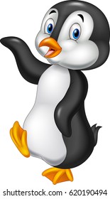 Cartoon penguin waving isolated on white background