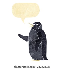 pingüino de dibujos animados ondeando con burbuja de habla