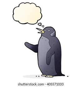 Cartoon-Pinguin mit Gedankenblase