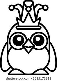 Um pinguim de desenho animado usando uma coroa e óculos