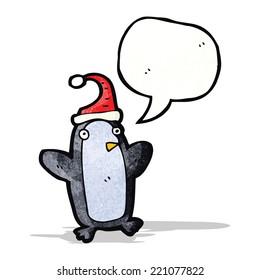 pingüino de caricatura en sombrero de Navidad