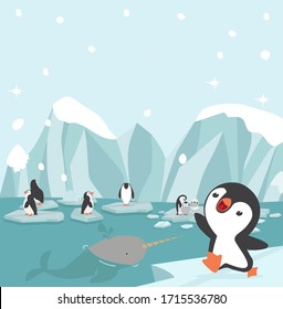 Cartoon Penguins on ice background