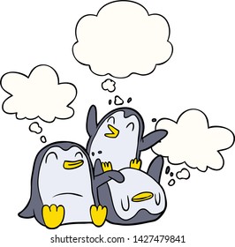 cartoon penguins with thought bubble