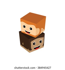 cartoon people - block isometric theme