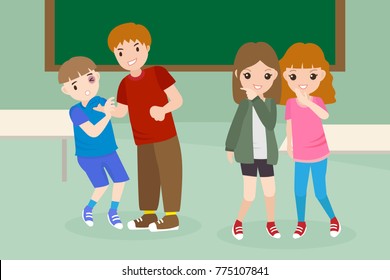 cartoon people with bullying problem in the class room