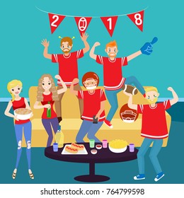 cartoon people celebrate with football party happily