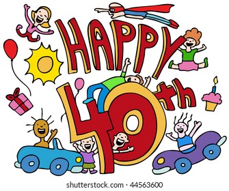 cartoon of people celebrating an anniversary isolated on a white background.