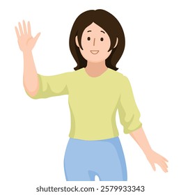 Cartoon people character design An Asian woman waving in a greeting gesture