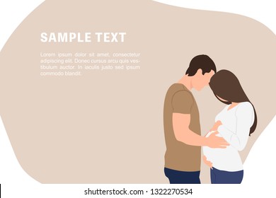 Cartoon people character design banner template pregnant wife and husband. Ideal for both print and web design.