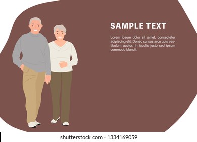 Cartoon people character design banner template senior couple holding hands. Ideal for both print and web design.