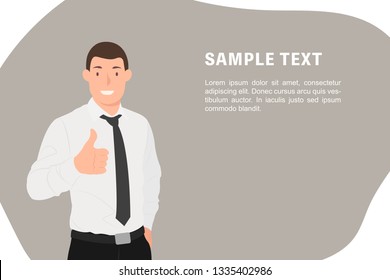 Cartoon people character design banner template handsome business showing thumbs up OK sign. Ideal for both print and web design.