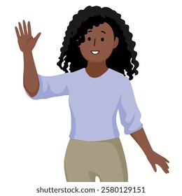 Cartoon people character design A black woman waving in a greeting gesture