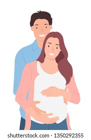 Cartoon people character design loving husband embracing his pregnant wife. Ideal for both print and web design.