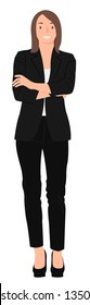 Cartoon people character design professional business woman standing with crossed arms happily. Ideal for both print and web design.