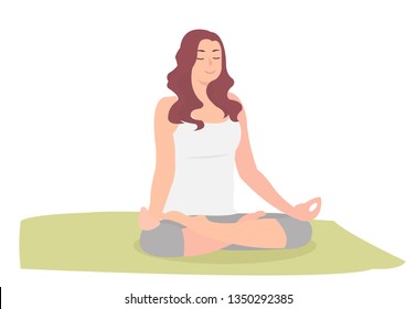 Cartoon people character design woman in crossed legs Yoga position. Ideal for both print and web design.