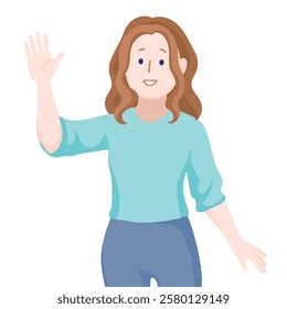 Cartoon people character design A woman waving in a greeting gesture