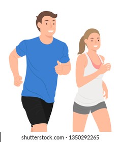 Cartoon people character design young couple running together. Ideal for both print and web design.