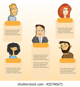 Cartoon people character set vector illustration with text banners. Can be use for infographics design, labels, posters, flyers and other.