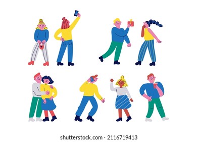 Cartoon People characters vector set. Traditional modern cartoon people. Male and Female characters. Young people, elderly people, couples, parents with kids.  Vector characters isolated