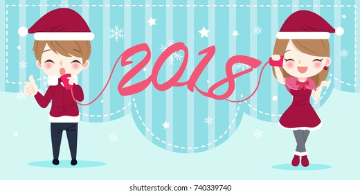 cartoon people with christmas on the blue background
