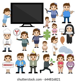 Cartoon People with Different Activities