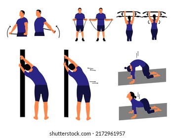 Cartoon people exercising in modern gym vector flat illustration. Athletic men and women on training apparatus have a variety of physical exercises enjoy sports activities. Let's Make Your Design.