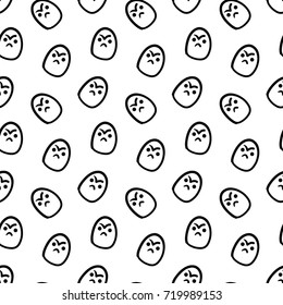 Cartoon People Face Seamless Pattern, Hand Drawn Cute Background