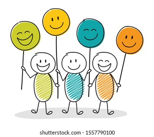 Cartoon people with funny emoticons. Vector