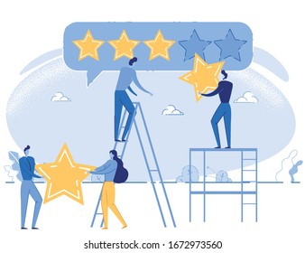 Cartoon People Giving Five Star Positive Rating. Service or Business Company Evaluation. Customer Review. Social Media Rank and Feedback. Quality Work. Successful Marketing. Vector Flat Illustration