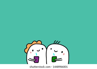 Cartoon people hand drawn vector illustration. Holding cups with hot drink. Coffee minimalism
