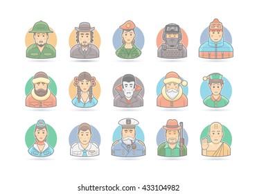Cartoon people icon set. Vector character illustration. Isolated on white.