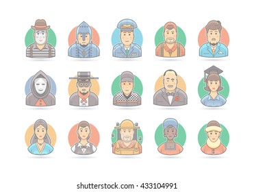 Cartoon people icon set. Vector character illustration. Isolated on white.