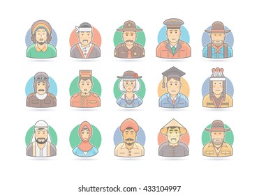 Cartoon people icon set. Vector character illustration. Isolated on white.