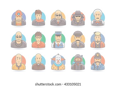 Cartoon people icon set. Vector character illustration. Isolated on white.